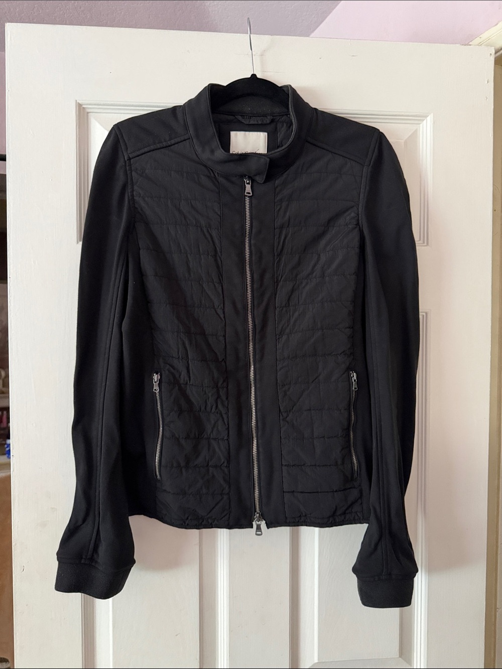 Black Quilted Zip-Front Moto Jacket